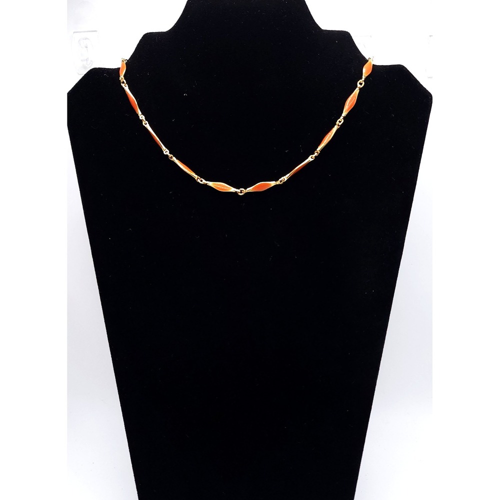 Vintage Orange Enamel Link Necklace‎